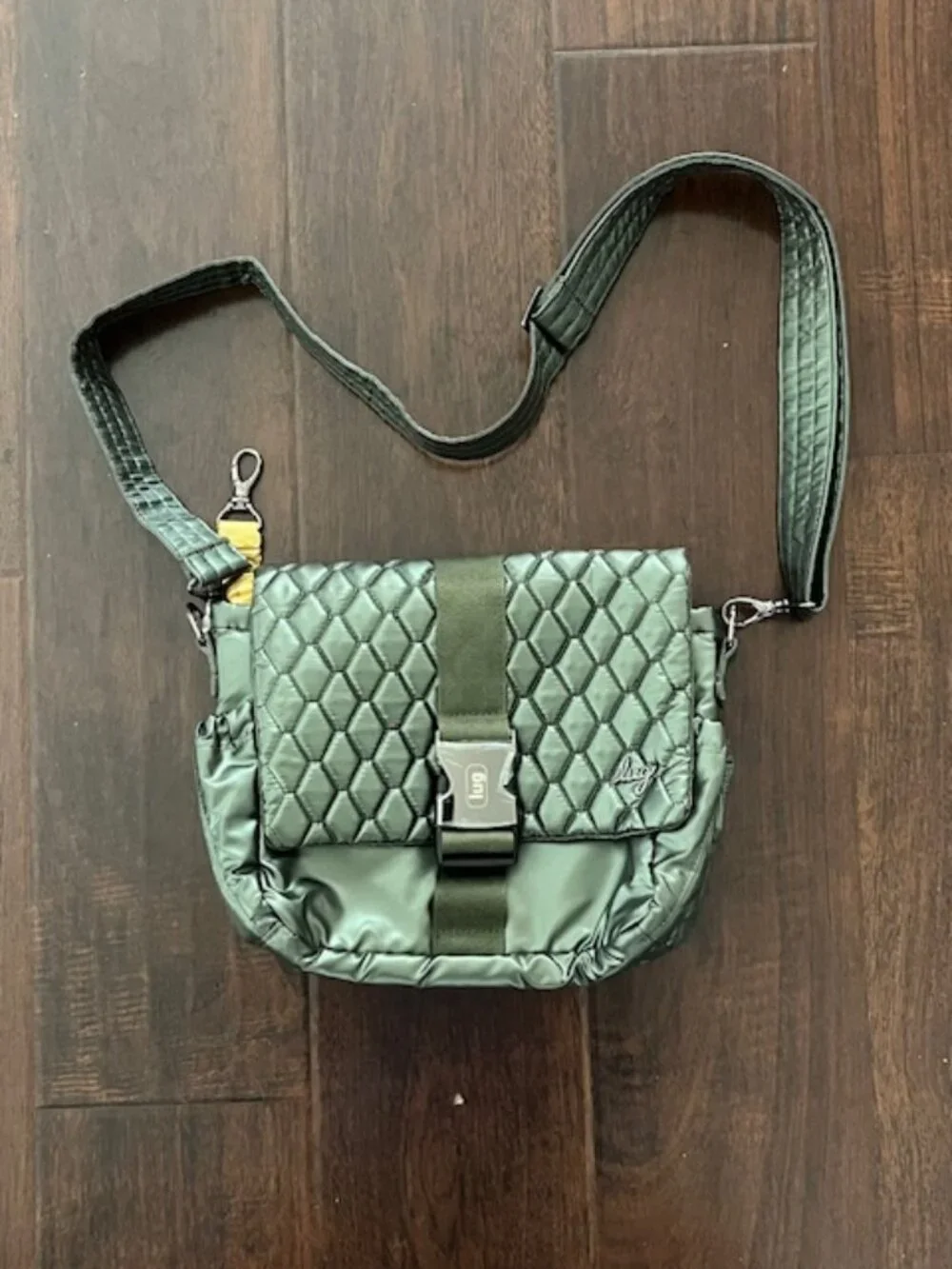 Lug Harness Crossbody Quilted Bag Metallic Olive